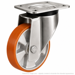 Heavy Duty Stainless Steel 160mm Polyurethane on Aluminium Swivel Castor - 600kg Load
