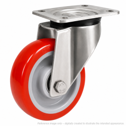Heavy Duty Stainless Steel 160mm Polyurethane on Nylon Swivel Castor - 600kg Load