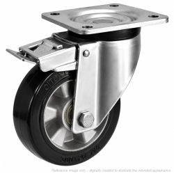 Heavy Duty Stainless Steel 200mm Elastic Rubber on Aluminium Swivel Braked Castor - 450kg Load