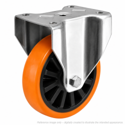 Heavy Duty Stainless Steel 200mm Polyurethane on Nylon Fixed Castor - 600kg Load