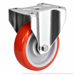 Heavy Duty Stainless Steel 200mm Polyurethane on Nylon Fixed Castor - 750kg Load