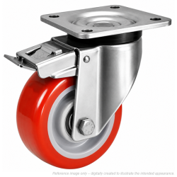 Heavy Duty Stainless Steel 200mm Polyurethane on Nylon Swivel Braked Castor - 750kg Load