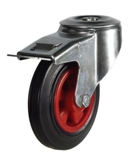 Medium Duty 200mm Rubber on Plastic Swivel Braked Castor - 205kg Load