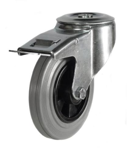 Medium Duty 200mm Non-Marking Grey Rubber Swivel Braked Castor - 205kg Load