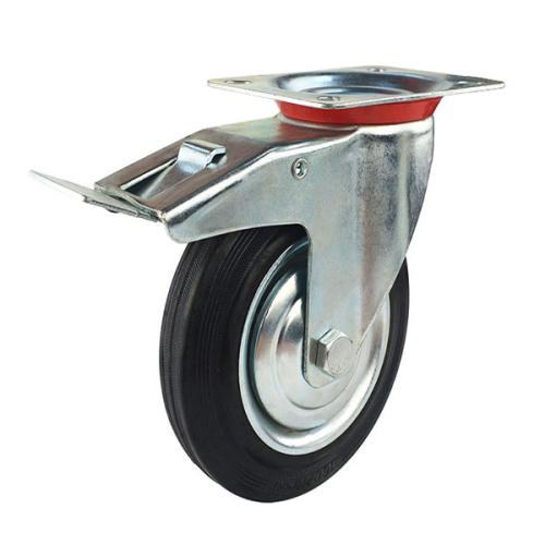 Light Duty 100mm Rubber on Steel Swivel Braked Castor - 60kg Load