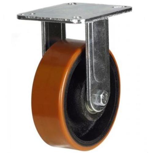 Heavy Duty 100mm Polyurethane on Cast Iron Fixed Castor - 450kg Load