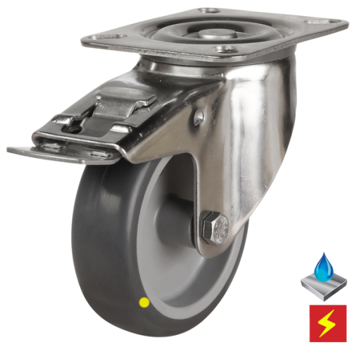 100mm Non-Marking Anti-Static Rubber Swivel Braked Castor [80kg max load]