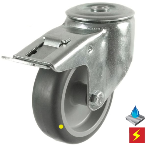 100mm Non-Marking Anti-Static Rubber Swivel Braked Castor [80kg max load]