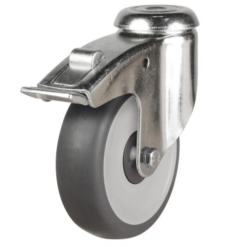 Light Duty 100mm Synthetic Non-Marking Rubber Swivel Braked Castor - 70kg Load