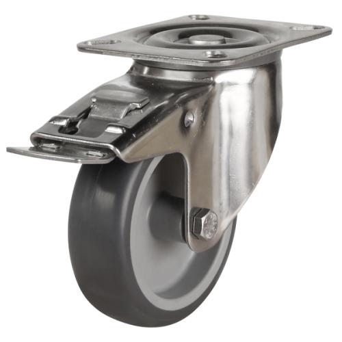 Medium Duty 100mm Synthetic Non-Marking Rubber Swivel Braked Castor - 80kg Load
