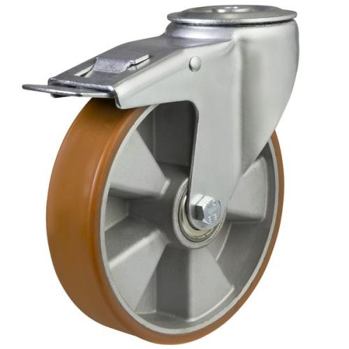 Medium Duty 100mm Polyurethane on Aluminium Swivel Braked Castor - 220kg Load