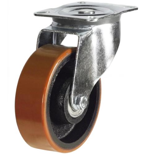 Heavy Duty 100mm Polyurethane on Cast Iron Swivel Castor - 300kg Load