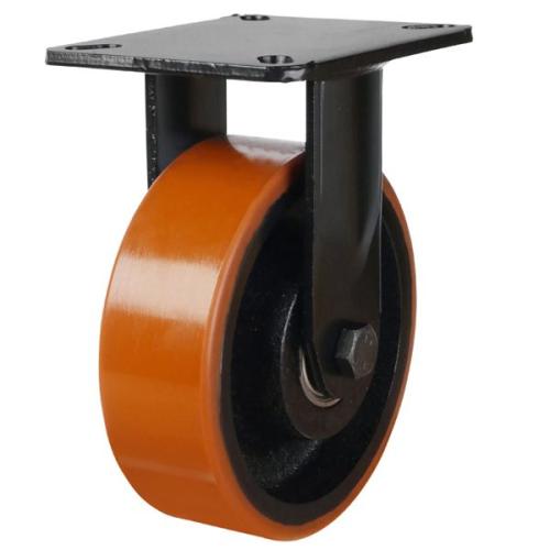 Heavy Duty 100mm Polyurethane on Cast Iron Fixed Castor - 450kg Load