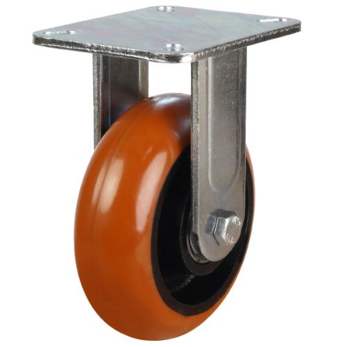 Heavy Duty 100mm Polyurethane on Cast Iron Fixed Castor - 350kg Load