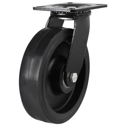 Heavy Duty 100mm Rubber on Cast Iron Swivel Castor - 210kg Load