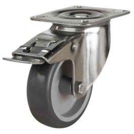100mm Medium Duty Synthetic Non-Marking Rubber Stainless Steel Braked Castors