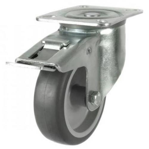 100mm medium duty braked castor grey rubber wheel