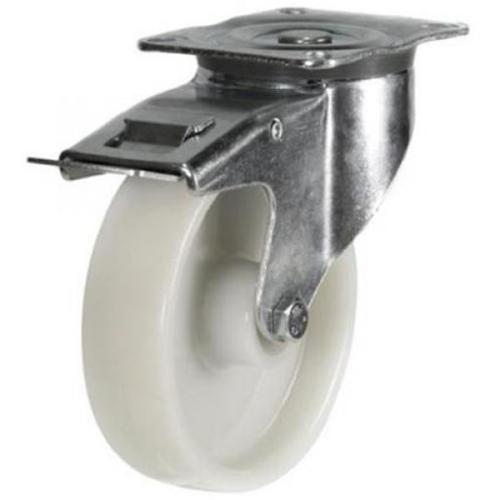 Medium Duty 100mm Nylon Swivel Braked Castor - 200kg Load