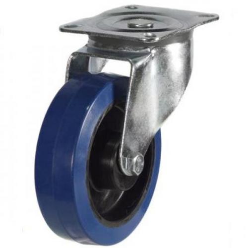 100mm Blue Elastic Rubber Swivel Castor Up To 180kg Capacity
