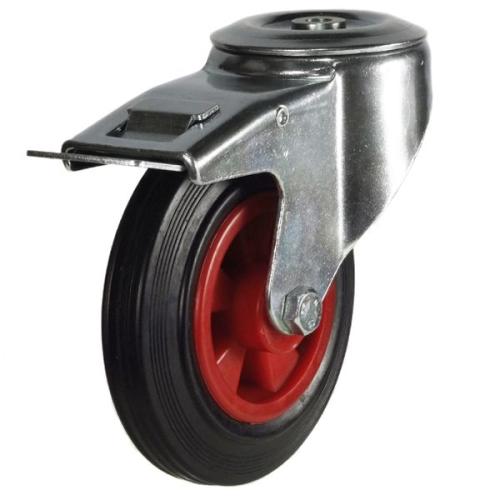 Medium Duty 125mm Rubber on Plastic Swivel Braked Castor - 100kg Load
