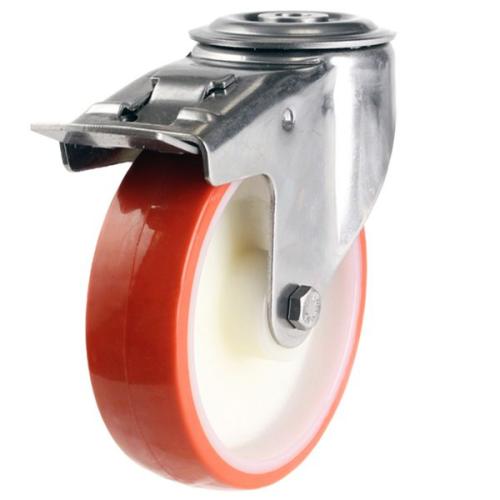 Medium Duty 125mm Polyurethane on Nylon Swivel Braked Castor - 200kg Load
