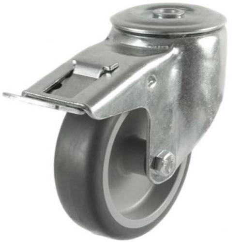 Medium Duty 125mm Synthetic Non-Marking Rubber Swivel Braked Castor - 100kg Load