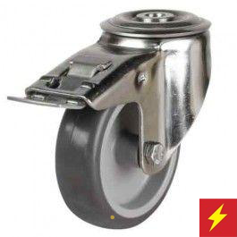 Medium Duty 125mm Non-Marking Anti-Static Rubber Swivel Braked Castor - 100kg Load