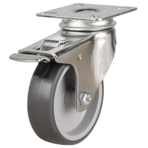 Light Duty 125mm Synthetic Non-Marking Rubber Swivel Braked Castor - 90kg Load
