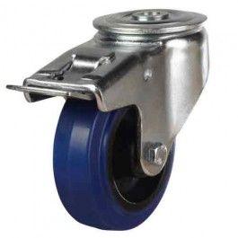125mm Blue Elastic Rubber Non-Marking Bolt Hole Braked Castors