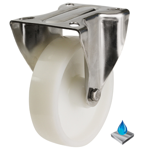 Medium Duty Stainless Steel 125mm Nylon Fixed Castor - 270kg Load