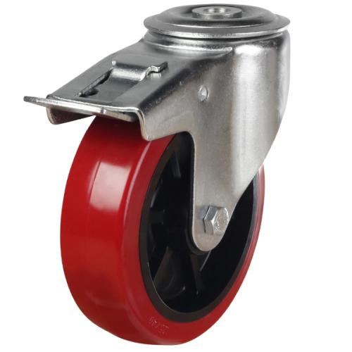 Medium Duty 125mm Polyurethane on Nylon Swivel Braked Castor - 260kg Load