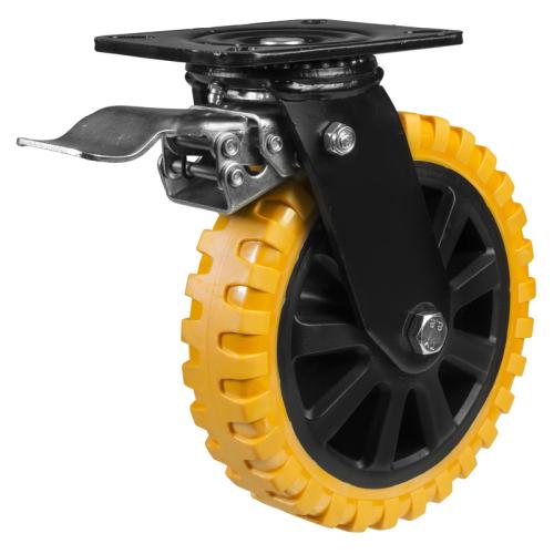 Heavy Duty 125mm Polyurethane on Nylon Swivel Braked Castor - 340kg Load