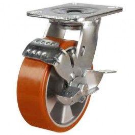 125mm Polyurethane Swivel Braked Castor [450kg max load]