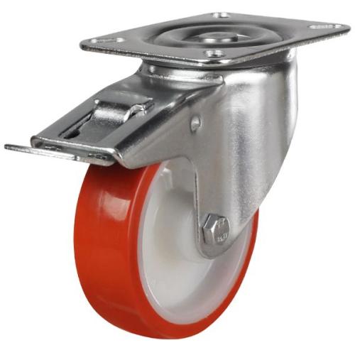 Heavy Duty 125mm Polyurethane on Nylon Swivel Braked Castor - 350kg Load