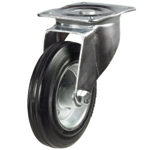Medium Duty 125mm Rubber on Steel Swivel Castor - 100kg Load