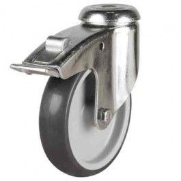 125mm Synthetic Non-Marking Rubber Bolt Hole Braked Castor Up To 110kg Capacity