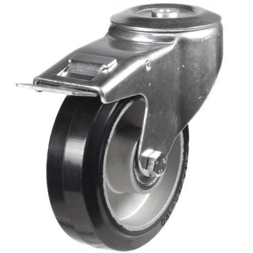 150mm medium duty braked castor Elastic Rubber On Aluminium wheel