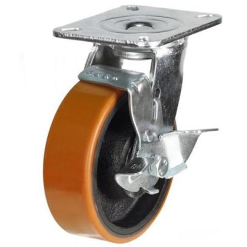 Heavy Duty 150mm Polyurethane on Cast Iron Swivel Castor - 500kg Load