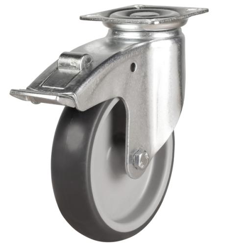 Light Duty 150mm Synthetic Non-Marking Rubber Swivel Braked Castor - 130kg Load