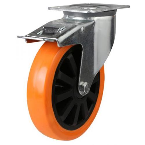 Medium Duty 150mm Polyurethane on Nylon Swivel Braked Castor - 350kg Load