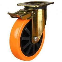 Heavy Duty 150mm Polyurethane on Nylon Swivel Braked Castor - 500kg Load