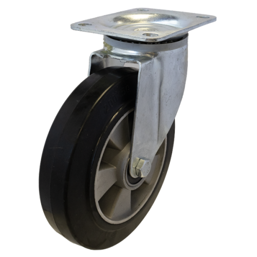 Heavy Duty 160mm Elastic Rubber on Aluminium Swivel Castor - 350kg Load