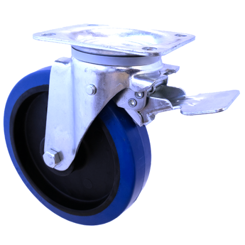 Heavy Duty 160mm Non-Marking Rubber Swivel Braked Castor - 350kg Load