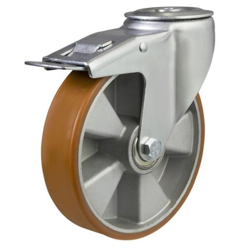 Medium Duty 160mm Polyurethane on Aluminium Swivel Braked Castor - 350kg Load
