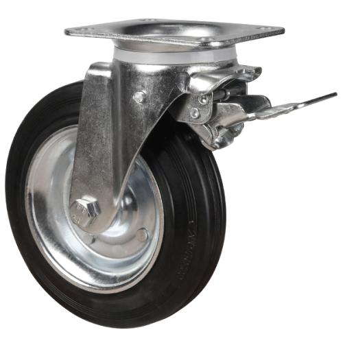 Heavy Duty 160mm Rubber on Steel Swivel Braked Castor - 175kg Load
