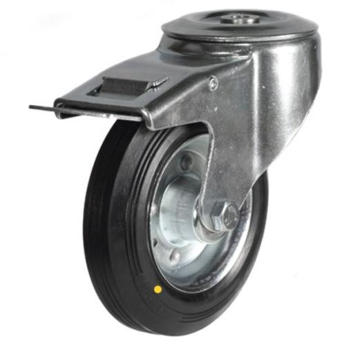Medium Duty 200mm Anti-Static Rubber Swivel Braked Castor - 205kg Load