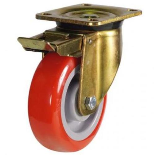 Heavy Duty 200mm Polyurethane on Nylon Swivel Braked Castor - 500kg Load