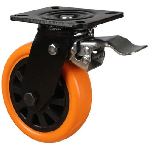 Heavy Duty 200mm Polyurethane on Nylon Swivel Braked Castor - 500kg Load