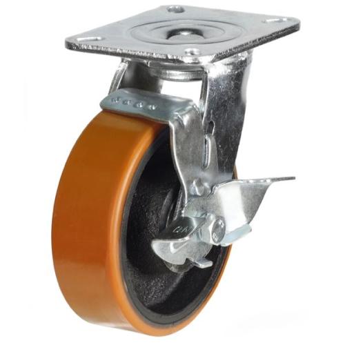 Heavy Duty 200mm Polyurethane on Cast Iron Swivel Castor - 500kg Load