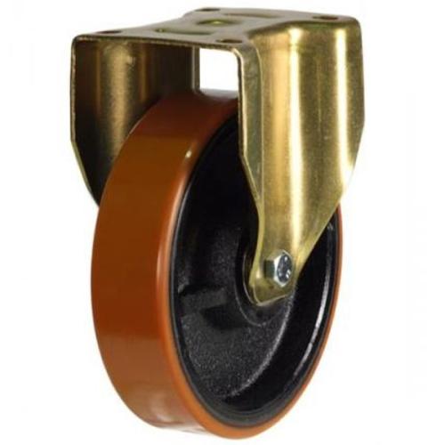 Heavy Duty 200mm Polyurethane on Cast Iron Fixed Castor - 800kg Load